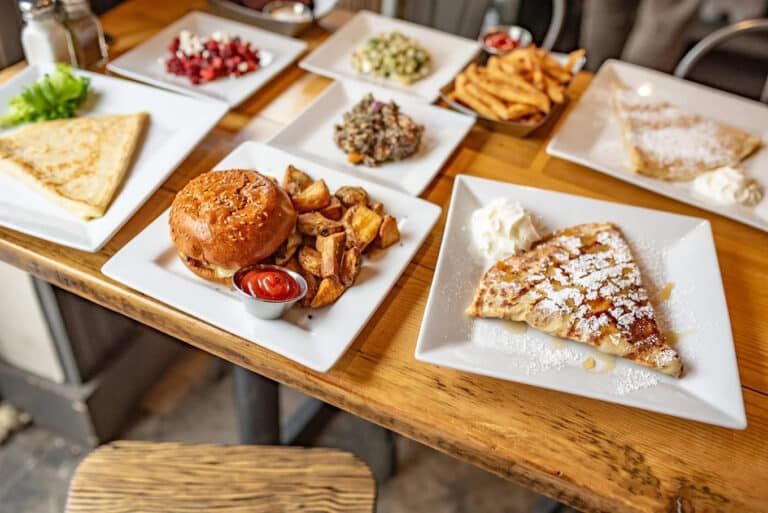 Skinny pancake table with food
